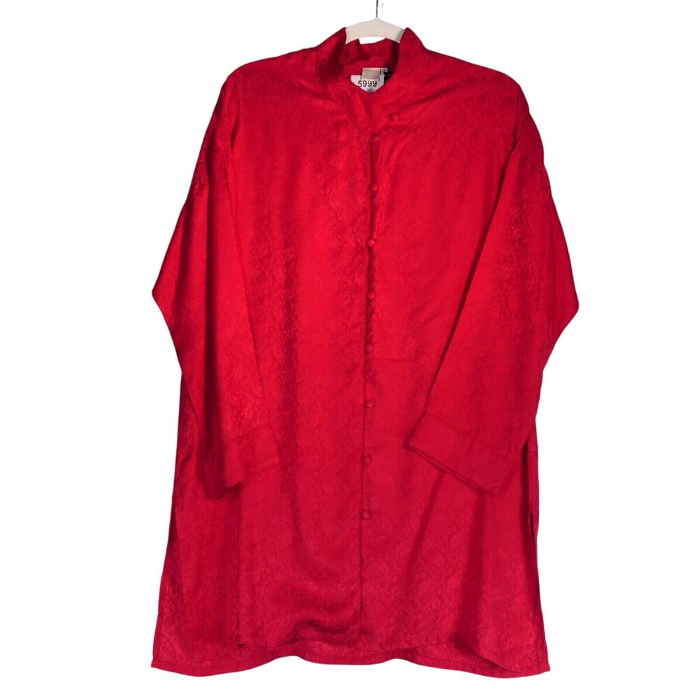 Treesha Kimono Robe Womens Medium Red 100% Silk Elegant Luxury Elegant Glamour